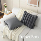 FUTEI Dark Grey Decorative Throw Pillow Covers 16x16 Inch Set of 2, Square Soft Faux Rabbit Fur Big Striped Cushion Cover,Home Decor for Couch Sofa Bed Living Room
