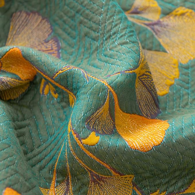 100% Cotton Jacquard Quilt Floral Ginkgo Leaves Print,Soft Muslin Bed Cover 3 Layers Reversible Bedspread Coverlet Breathable Lightweight Bedding,Twin(59"x94"), No Pillow Sham