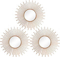 3 Pack Metal Mirrors for Wall Sunburst Wall Mirrors Home Décor Decorative Hanging Wall Art for Living Room Bedroom Entryway (Rose Gold2, Sunburst)