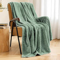 MIULEE Fleece Throw Blanket with Stripe Pattern 300GSM Super Soft Fuzzy Sage Green 3D Ribbed Jacquard Blanket for Couch Plush Warm Cozy Bed Blanket for Bed Sofa Chair Throw Size 50"x60"
