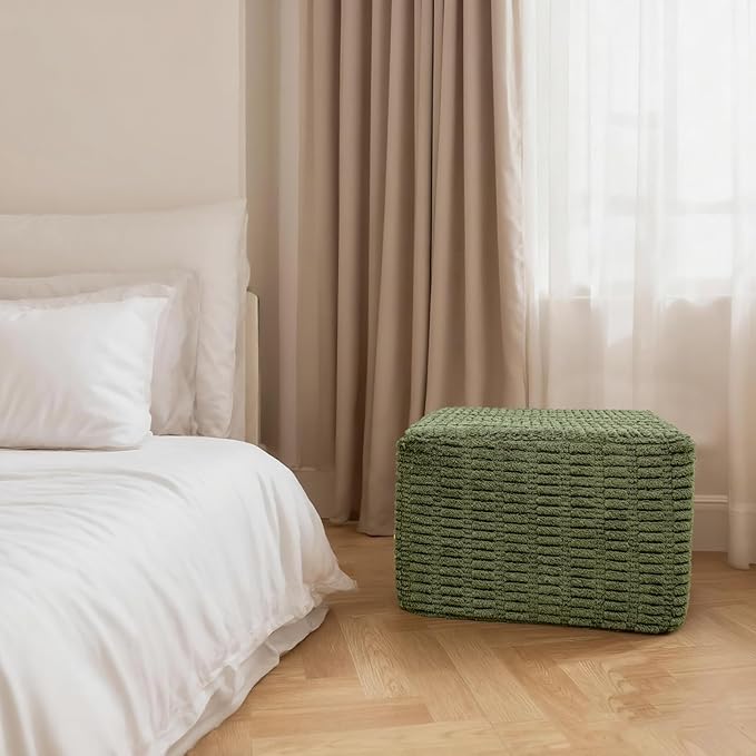 20x20x14 Inches Fluffy Square Pouf Ottoman - Plush Furry Boneless Ottoman Foot Rest Stool with High-Density Foam, Versatile Floor Seating for Living Room (Green)