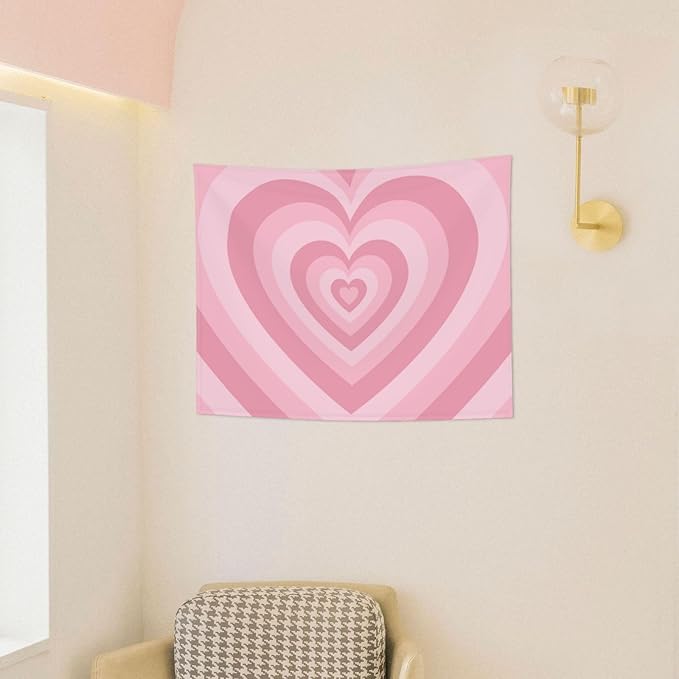 Ochori Pink Heart Preppy Tapestry 29x37 In Aesthetic Wall Hanging Decorative Tapestries Cute Preppy Banner For Teen Girl Bedroom College Dorm Home Living Room Party Decor