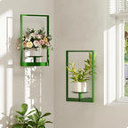 Green Metal Wall Plant Holder - 2-Pack Wall Mounted Plant Stands and Hanging Holders for Indoor Planter and Flower Pot -Rectangle Decor Shelf for Plant Storage (Pot Not Included)