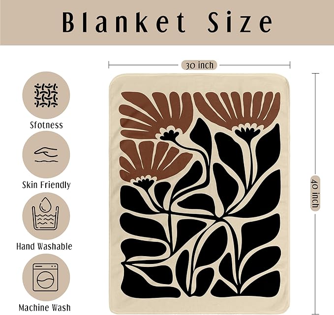 HIWX Boho Floral Kids Blanket, Boho Abstract Floral Blankets, Bohemia Modern Neutral Botanical Throw Blanket for Kids Girls Nursery Toddler Room Bedroom Home Office Couch Bed Decor, 40x30 Inches