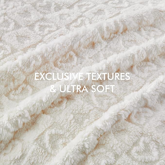 lifein Throw Blanket for Couch-Cream Heart Boho Throw Blanket, Soft Fleece Plush Lightweight Blankets&Throws for Woman, Fuzzy Decorative Blankets for Livingroom Bed Sofa Chair(50x60in,Cream)