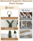 Bamworld Macrame Plant Hanger Indoor Hanging Planter for Plants Hanging Plant Basket Macrame Wall Hanging Planters Boho Decor Home Room Decor Aesthetic 36 Inches Natural Green, Set of 2
