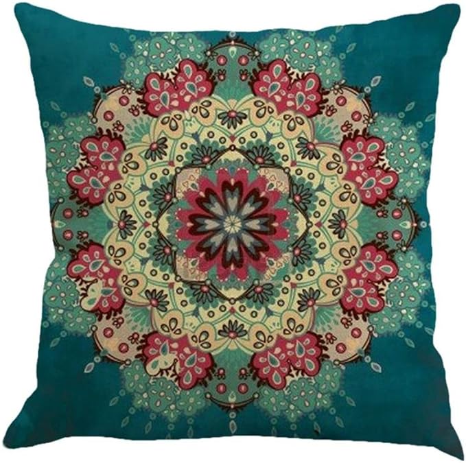 Jartinle Set of 4 Retro Floral Mandala Compass Medallion Bohemian Pillow Covers Boho Decor Hippie Throw Pillows Decorative for Sofa Couch 18 x 18