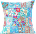 Eyes of India Decorative Patchwork Boho Throw Pillow Cover, Colorful Bohemian Cushion Case for Sofa Couch, Handmade Accent Bedroom Living Room (Light Blue, 16" x 16")