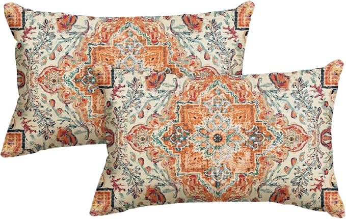 AVOIN colorlife Boho Throw Pillow Covers, 12 x 20 Inch Bohemia Ethnic Style Carpet Pattern Cushion Case for Sofa Couch Set of 2