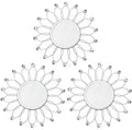 3 Pack Metal Mirrors for Wall Sunburst Wall Mirrors Home Décor Decorative Hanging Wall Art for Living Room Bedroom Entryway (Silver Crystal, Flowers)