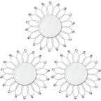 3 Pack Metal Mirrors for Wall Sunburst Wall Mirrors Home Décor Decorative Hanging Wall Art for Living Room Bedroom Entryway (Silver Crystal, Flowers)