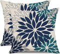 DFXSZ Navy Blue Flower Pillow Covers 18x18 Inch Set of 2 Outdoor Throw Pillows Outdoor Waterproof Decor for Living Room Sofa Patio Funiture Garden Floral Polyester Pillow Covers 002X18