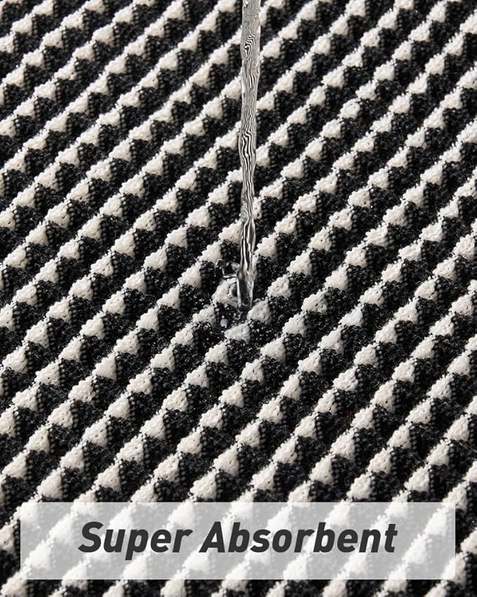 AMOAMI Upgraded Waffle Runner Rug Super Absorbent Non Slip Bath Mats for Bathroom Machine Washable Bathroom Runner Rug with Tassels, Ideal for Hallway Bedroom Laundry Room, 2' x 5', Black & Cream