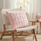 AVOIN colorlife Pink Spring Bow Throw Pillow Covers Set of 2, 20 x 20 Inch Coquette Aesthetic Room Decor Soft Plush Faux Fur Cushion Case for Girls Room