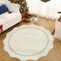 GarveeHome Scalloped Round Area Rugs, Washable Small Round Rug 3 ft Non-Slip Nursery Rug, Christmas Soft Solid Beige Circle Low Pile Stain Resistant Carpet for Bedroom Entryway Kitchen Bathroom