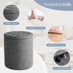 12.6" W x 14.17" H & 14.76" W x 17.32" H Storage Ottoman Foot Stool for Couch, Nesting Round Vanity Stools Padded Ottomen, Leather Set of 2 Footrest for Living Room,Grey