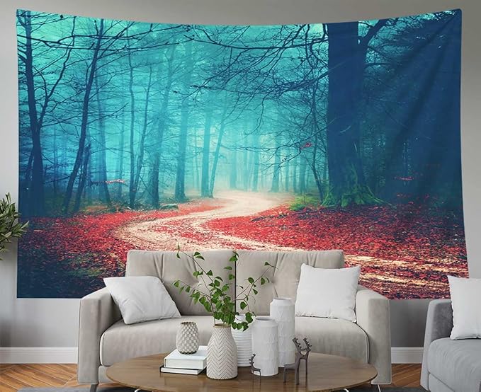 EMMTEEY Autumn Forest Tapestry Autumn Forest Road Red Leaves Tapestry for Girls Bedroom 60X50 Tapestry Present for Friends Families