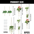 6Pcs White Macrame Plant Hanger Set Different Tiers Hanging Plant Holders Indoor Plant Hangers from Ceiling Hanging Planter Basket Cotton Rope with S Hooks and Hook Nails Boho Home Decor