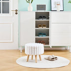 Wimarsbon Storage Ottoman, Modern Round Footrest with Soft Padded Seat, Teddy Velvet Footstool with Wood Legs, Accent Small Table or Plant Stand for Hallway, Living Room (White)