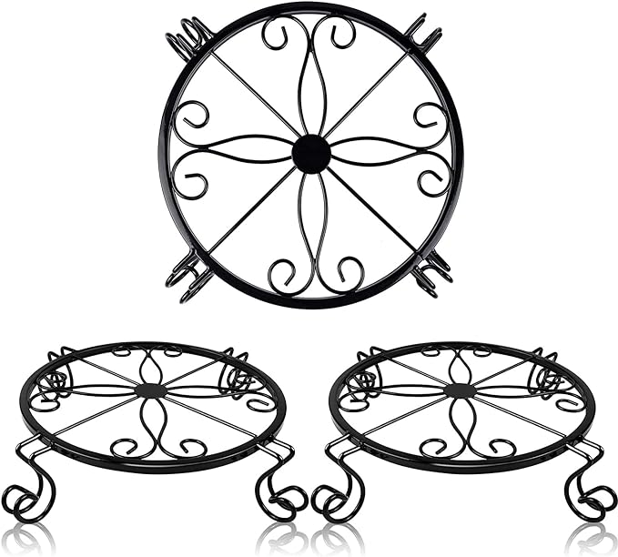 Metal Plant Stand Indoor/Outdoor, Low Corner Plant Stand, Decoration Small Plant Holders for Home, Anti-Rust Iron Heavy Duty Plant Holders, Flower Pot Rack Display Shelf, Black (3 Pack)