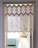 Macrame Doorway Curtains Wall Hanging Window Curtain Panels Closet Room Divider Boho Wedding Decor Backdrop Macrame Valance Boho Kitchen Valance (Ivory White, 33.4''W x 35.4''H)