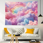 LB Pink Cloud Tapestry Pastel Cloud with Rainbow Sky on Colorful Background Tapestry Wall Hanging Aesthetic Nature Wall Decor for Bedroom Living Room Dorm 59Wx51L Inches