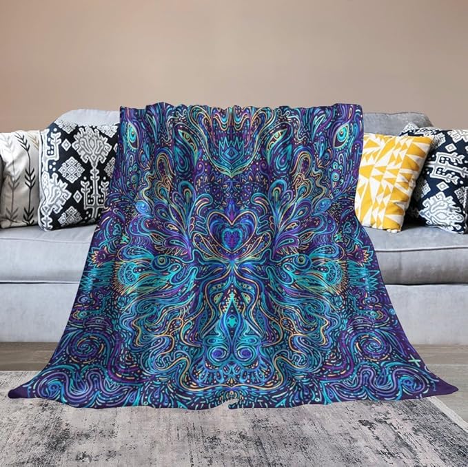 Hippie Bohemian Mandala Throw Blanket Indian Gypsy Abstract Flower Floral Texture Print Blanket for Sofa Bed Couch Chair Or Dorm 50"x60"