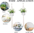 Sliverdew Macrame Plant Hanger, 2 Pack Boho Hanging Planters Baskets with Hooks, Crochet Braided Cotton Rope Flower Pot Holder for Indoor Outdoor Home Decor, No Tassels, Ivory, 20 Inches