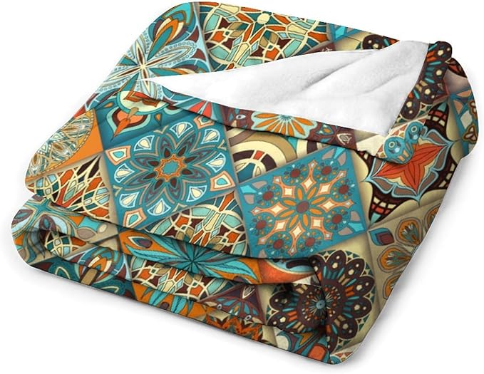 Boho Floral Throw Blanket Mandala Colorful Bohemian Flowers Art Pattern Blanket for Sofa Bed Couch Chair Or Dorm 40"x50"