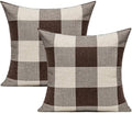VAKADO Brown Beige Outdoor Farmhouse Buffalo Plaids Decorative Throw Pillow Covers Retro Checked Square Cushion Cases Classic Coffee Check Home Decor for Couch Sofa Patio 24s24 Inch Pack of 2
