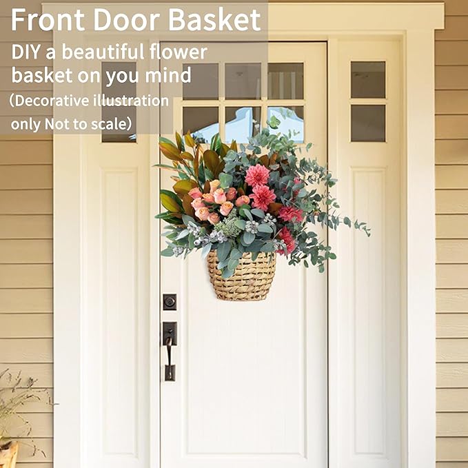 YRMT Water Hyacinth Woven Hanging Basket Wall Hanging Basket Decorative Front Door Basket Decor for Flower Plants Boho 15" x 10"