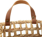 Water Hyacinth Hanging Wall Basket with Faux Leather Strap, Handwoven Boho Hanging Baskets, Wall Baskets for Indoor Outdoor Plant Flower Storage & Home Decor (2)