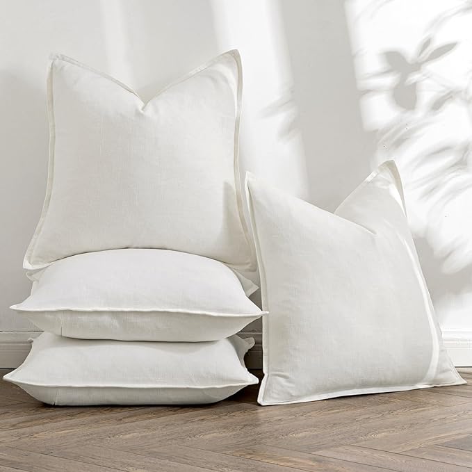 MIULEE Cream Linen Pillow Covers Pack of 4 Decorative Natural Solid Throw Pillow Covers Soft Accent Boho Farmhouse Couch Pillowcases Modern Spring Home Decors for Living Room Bed Sofa 18x18 Inch