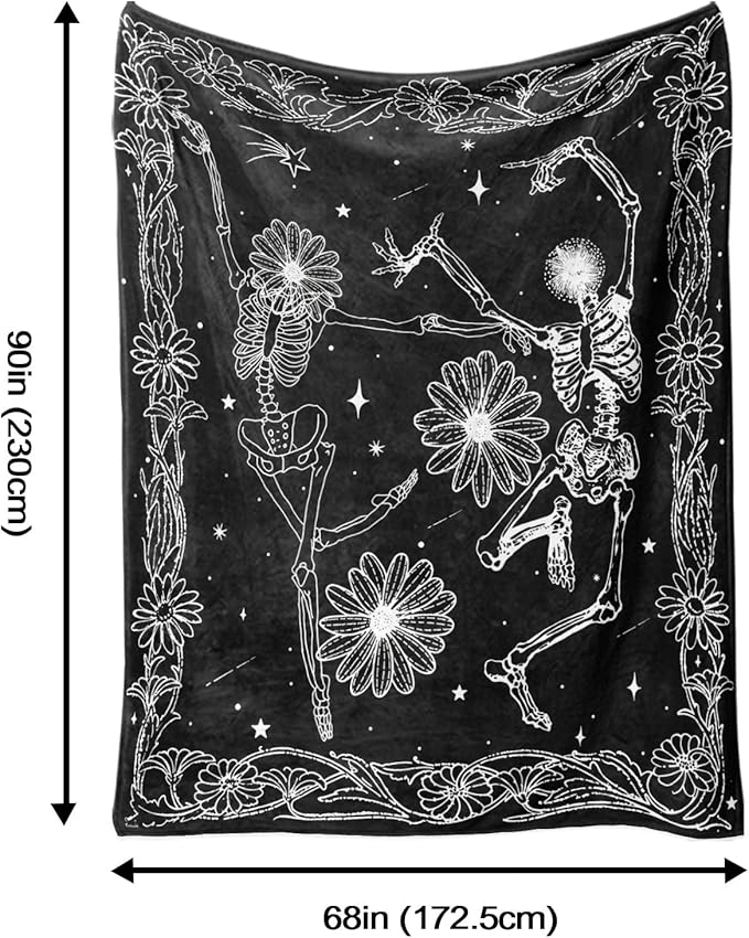 Skull Throw Blanket, Black and White Soft Cozy and Warm Couch Blankets Gift for Skull Lover, Decorative Blankets for Sofa Couch Bed, Black White 50×60 inches