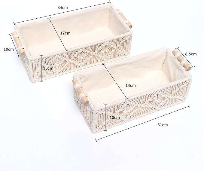 Macrame Storage Baskets Boho Decor Box for Organizing, Handmade Woven Decorative Basket for Countertop Toilet Tank Shelf Cabinet Organizer Bedroom Livingroom Home