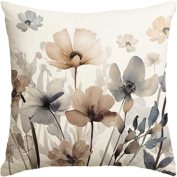 AVOIN colorlife Poppy Flowers Chinoiserie Fall Throw Pillow Cover, 18 x 18 Inch Seasonal Fall Leaves Cushion Case Decoration for Sofa Couch Farmhouse