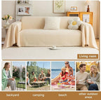 ROOMLIFE Boho Beige Couch Cover for Dogs, Washable Non Slip Furniture Protector Couch Sofa Covers for 3 Cushion Couch, Soft Breathable Sofa Slipcovers Couch Cover Throw Blanket with Tassels71''X134''