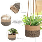 Hanging Planter Basket Jute Rope Woven Plant Hangers 2 Pack Jute Rope Hanging Basket Woven Storage Organizer Home Decor (2, Coffee Color)