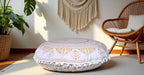 CRAFT KALA 22" Round Mandala Comfort Meditation Floor Pillow Cover, Large Pillows Seating Cover for Adults, Cushions Cover for Outdoor Yoga Fireplace Living Room Ottoman Cover White Gold Trishul