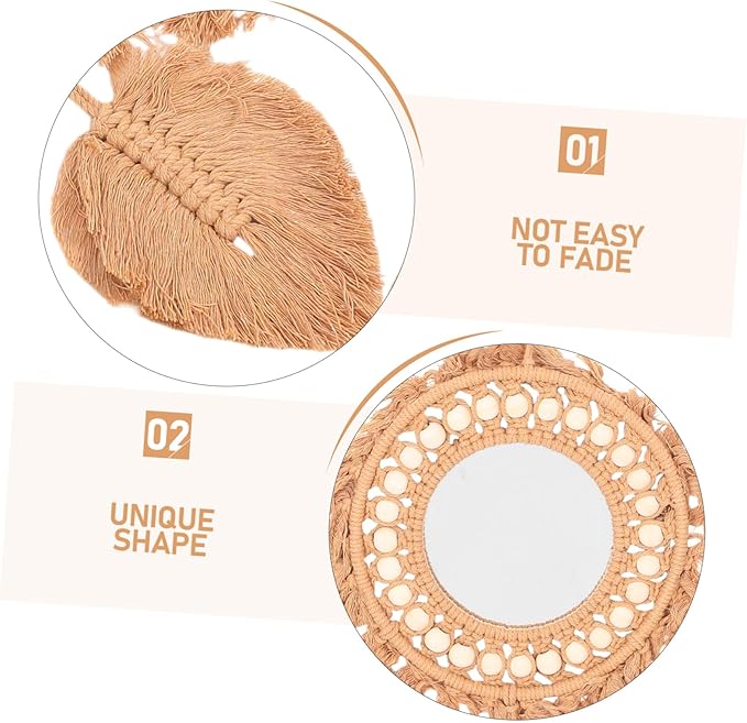 Bohemian Mirror Wall Decor Rustic Rope Woven Mirror for Bedroom Boho Style