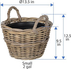 Rattan Kobo Indoor Outdoor Planter Basket with Ear Handles Plastic Pot Small 4 Gallon Soil Capacity