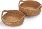 Rattan Storage Basket, Hand Woven Fruit Basket with Handles, Wicker Serving Basket, Bread Basket, Decorative Baskets for Organizing, Set of 2