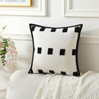 Boho Decorative Throw Pillows with Inserts, 18" x 18" Soft Tufted Modern Chenille Pillow, Pillows for Home, Patio, Couch, Bedroom, Living Room (Black Square - White Background)