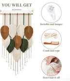 KHOYIME Macrame Wall Hanging Leaves Woven Tapestry, Boho Chic Home Decor Modern Bohemian Handmade Leaf Feather Wall Art Decorations for Apartment Dorm Living Room Bedroom Nursery Backdrop 16.5"x29.5"