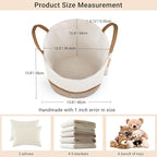 Mkono Woven Storage Basket Decorative Natural Rope Basket Wooden Bead Decoration for Blankets,Toys,Clothes,Shoes,Plant Organizer Bin with Handles Living Room Home Decor, 16"W×13.8"L, White and Brown