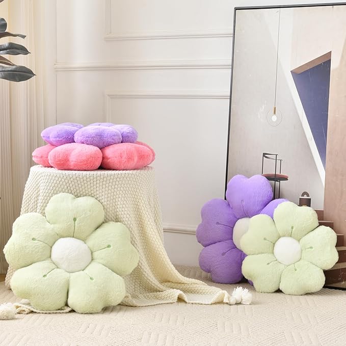 Flower Pillow, Flower Shaped Pillow Decorative Throw Pillows for Bed Couch, Cute Daisy Pillow Dorm Decor Floor Seating Cushion (Green, 15 Inches)