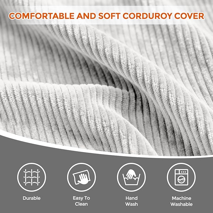 Pouf Ottoman Foot Rest, Comfortable & Soft, Round Footstool for Living Room, Bedroom, Office, Room Decoration, Corduroy Foot Stool Pouf with Odorless & Anti-Clump Filling, Small Grey