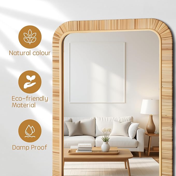 Rattan Bathroom Mirror Wall Mounted Bathroom Mirror for Rustic Farmhouse Style Wicker Rattan Frame,Boho Mirror for Bathroom Bedroom Entryway Living Room Decor