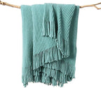 lifein Throw Blanket for Couch, Soft Boho Decor Bed Throw,Cozy Blue Chenille Knitted Small Farmhouse Lightweight Throw (Aqua,60 * 80")