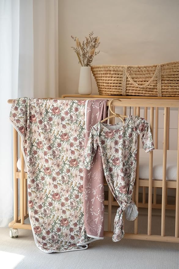 Little Jump Stretchy Jersey Knit Swaddle Blankets, Premium Cotton Floral Baby Blanket,Soft Western Wild Flowers Baby Quilt for Baby Girls and Toddlers(Vintage Floral)